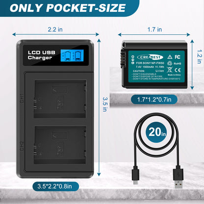 2X NP-FW50-Accu en Snellader Voor Sony A6500 A6000 A7R A7RII A7S A7II RX10