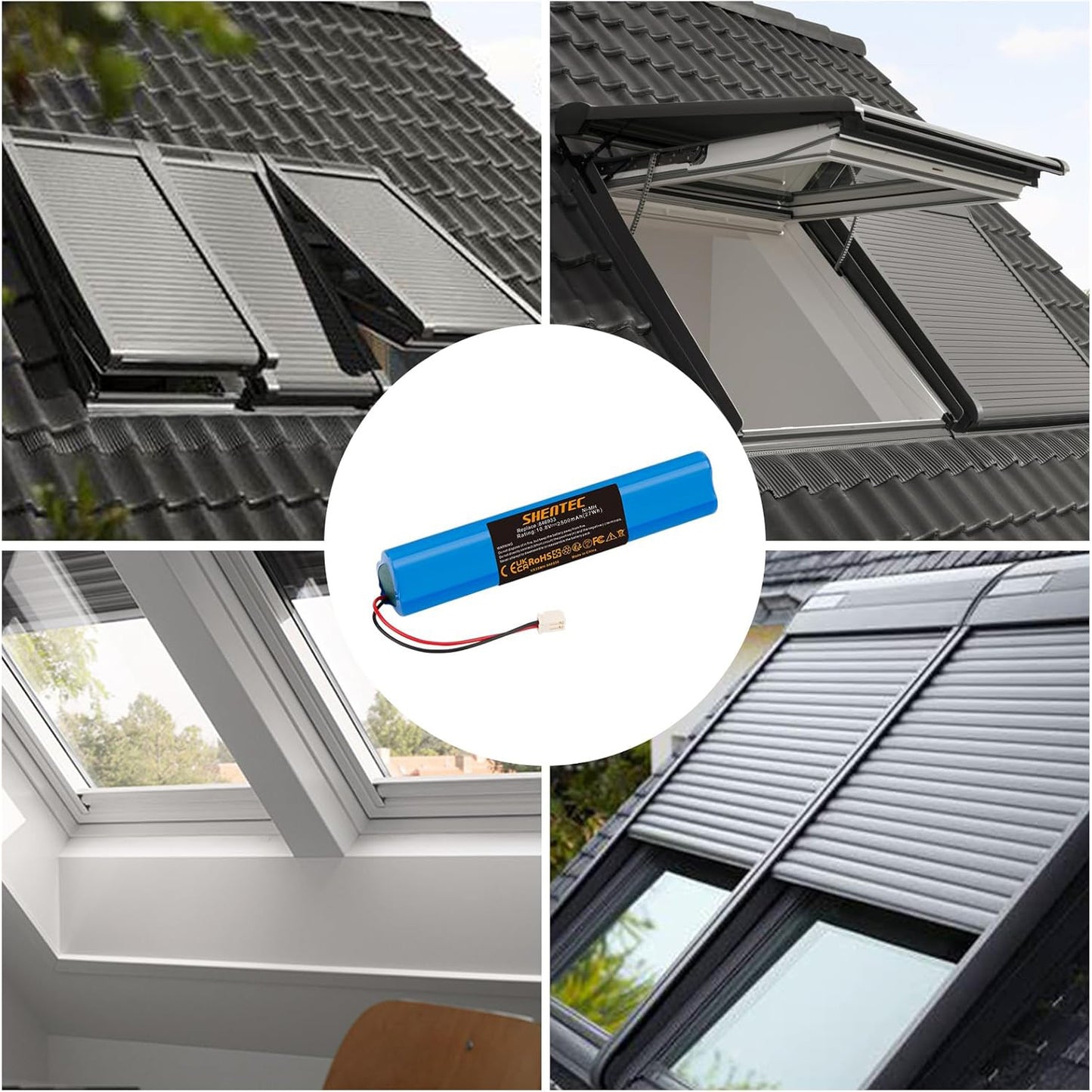 SHENTEC 2500mAh vervangende batterij voor Velux 946933 rolluikaandrijving, SSL zonne-rolluiken, zonne-rolluiken