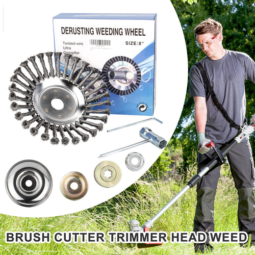 6" 8" 10" Stalen draad onkruidborstelkop voor grastrimmer, roterende borstelwiel met adapterset