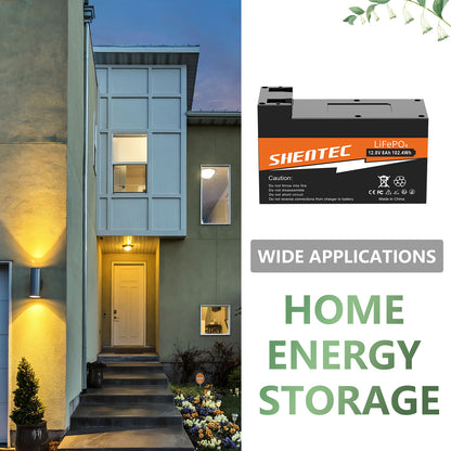 SHENTEC 8Ah 12.8V BMS LiFePO4-accu voor boot, camper, zonne-energie, caravan, kampeerbusjes, off-grid golf