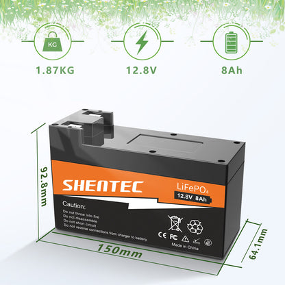 SHENTEC 8Ah 12.8V BMS LiFePO4-accu voor boot, camper, zonne-energie, caravan, kampeerbusjes, off-grid golf