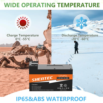 SHENTEC 8Ah 12.8V BMS LiFePO4-accu voor boot, camper, zonne-energie, caravan, kampeerbusjes, off-grid golf