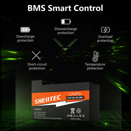 SHENTEC 8Ah 12.8V BMS LiFePO4-accu voor boot, camper, zonne-energie, caravan, kampeerbusjes, off-grid golf
