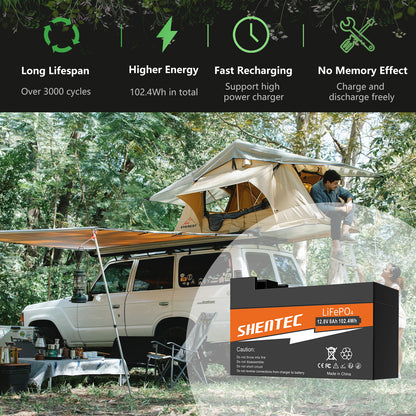 SHENTEC 8Ah 12.8V BMS LiFePO4-accu voor boot, camper, zonne-energie, caravan, kampeerbusjes, off-grid golf