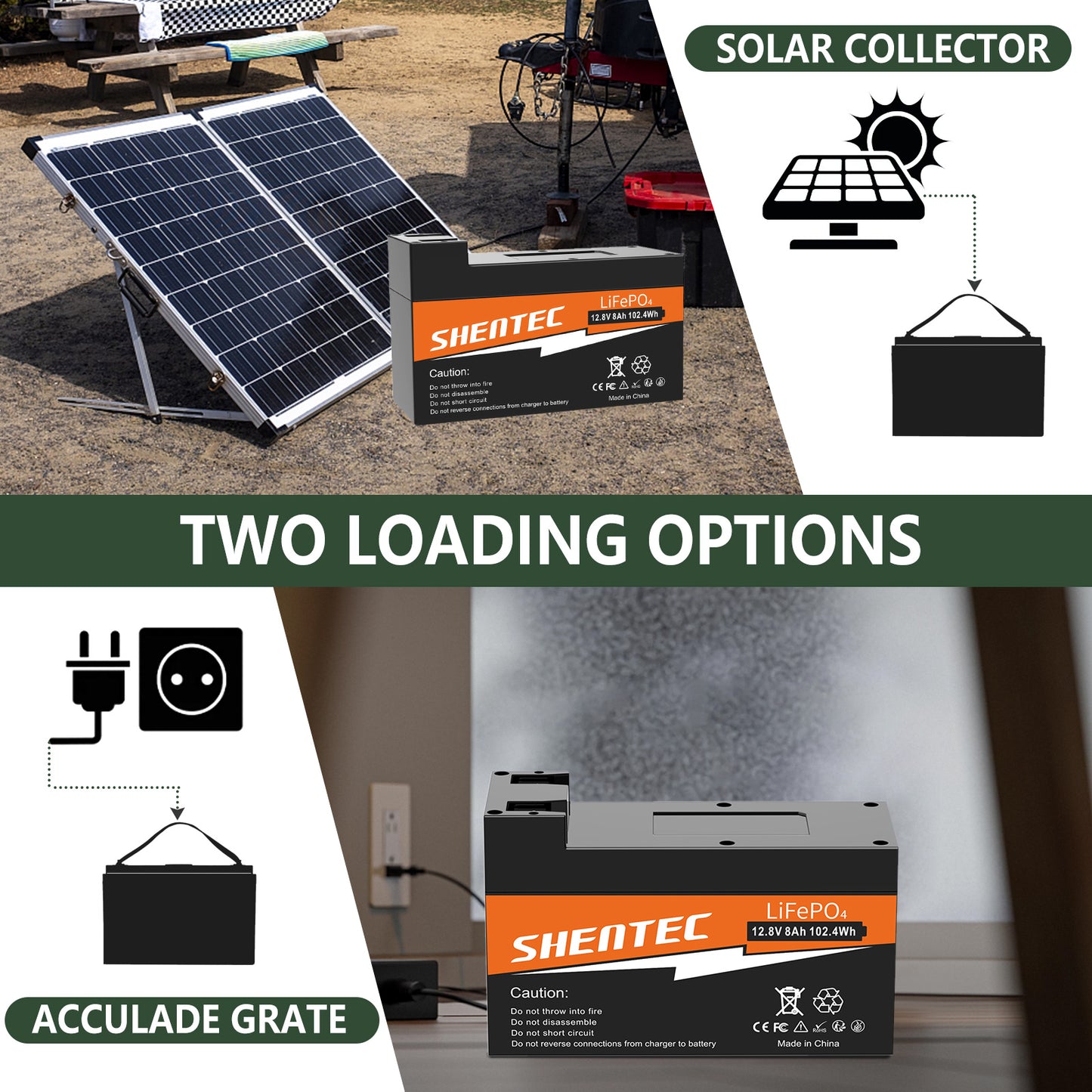 SHENTEC 8Ah 12.8V BMS LiFePO4-accu voor boot, camper, zonne-energie, caravan, kampeerbusjes, off-grid golf