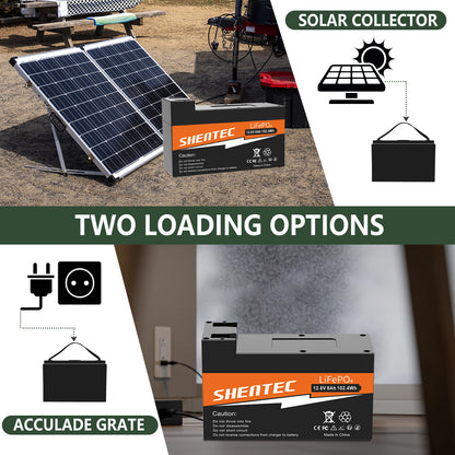 SHENTEC 8Ah 12.8V BMS LiFePO4-accu voor boot, camper, zonne-energie, caravan, kampeerbusjes, off-grid golf