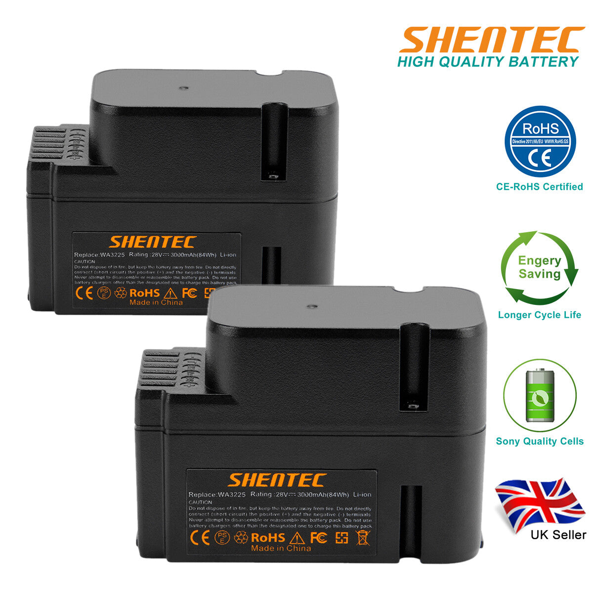 SHENTEC PLG 2 STUKS 3.0AH 28V Li-ion ACCU VOOR Worx WG790E WG754E WG794E WG755E WA3225 WA3565