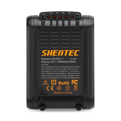 SHENTEC 3500mAh 20V Vervangbare Accu voor Worx WA3551.1 WG169 WX372 WX166 WX372 WX390