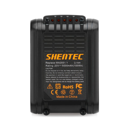 SHENTEC 6000mAh 20V Li-Ion accu voor Worx WA3551.1 WG169 WX372 WX166 WX372 WX390 WX166